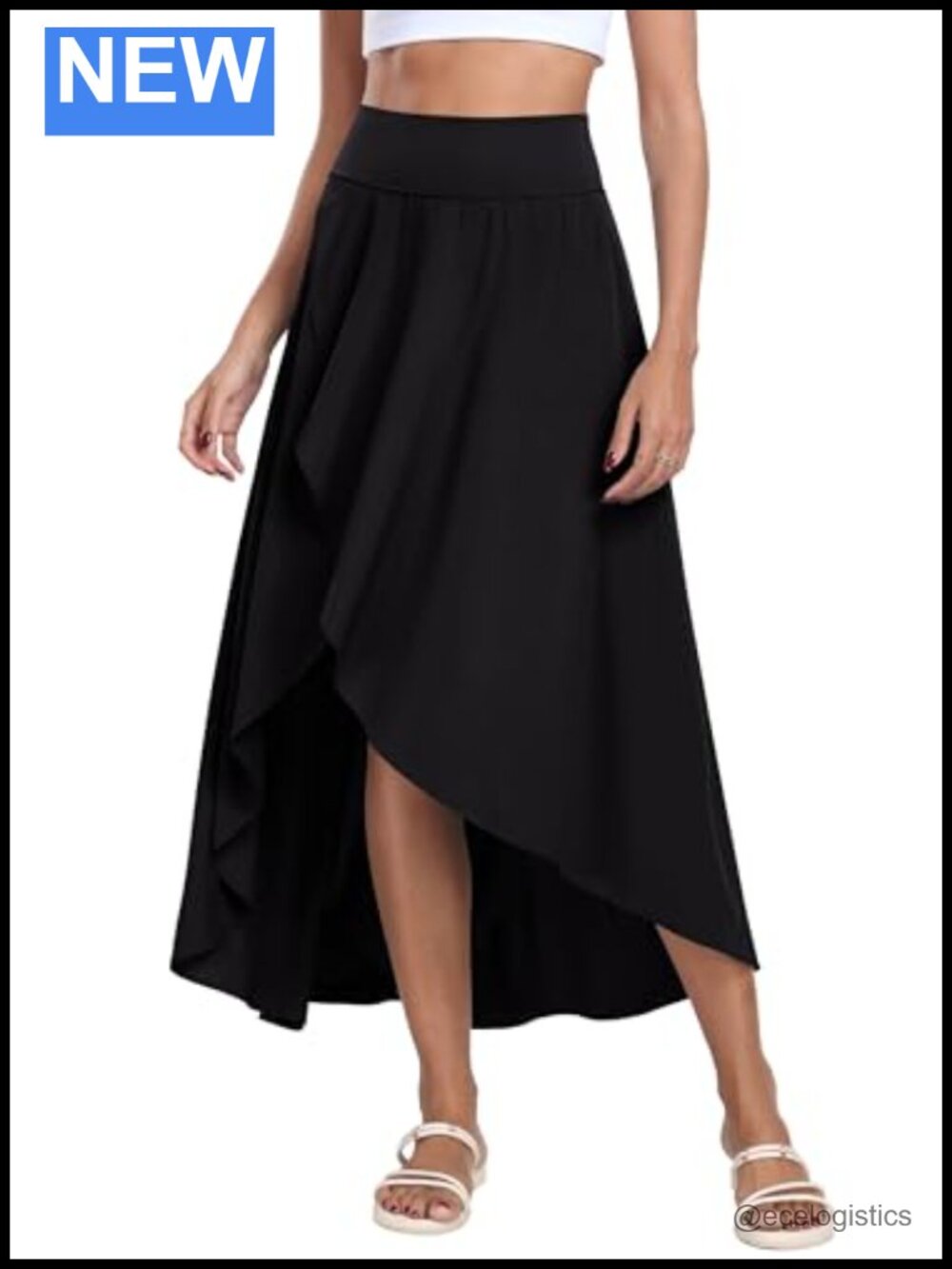 Flowy Maxi Skirt with Slit Ruffle Wrap, High Waist, Built-in Shorts, Back Pocket